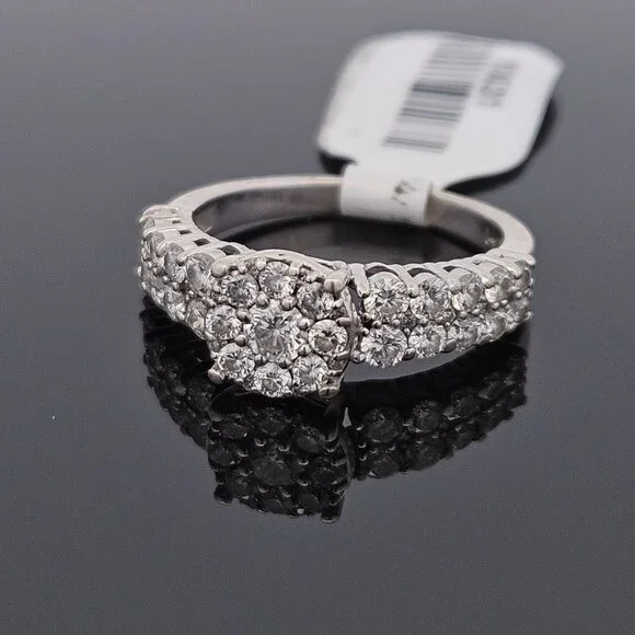 14K White Gold Diamond Halo 2 Row Engagement Ring 1.02TCW Size 6.75